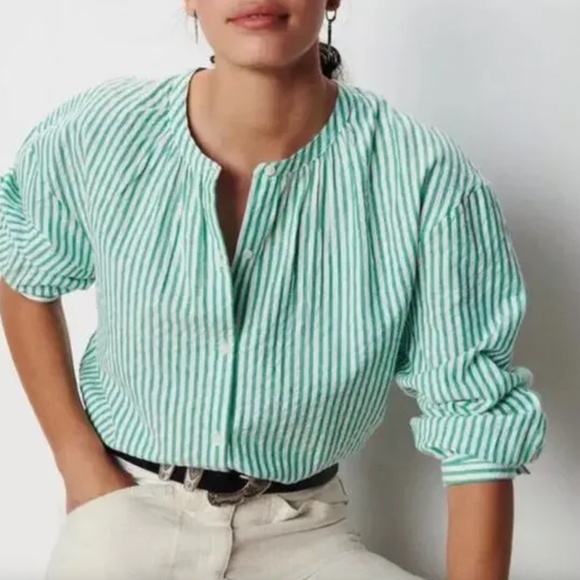 ba&sh Stoby Long Sleeve Seersucker Stripe Blouse - Picture 1 of 5